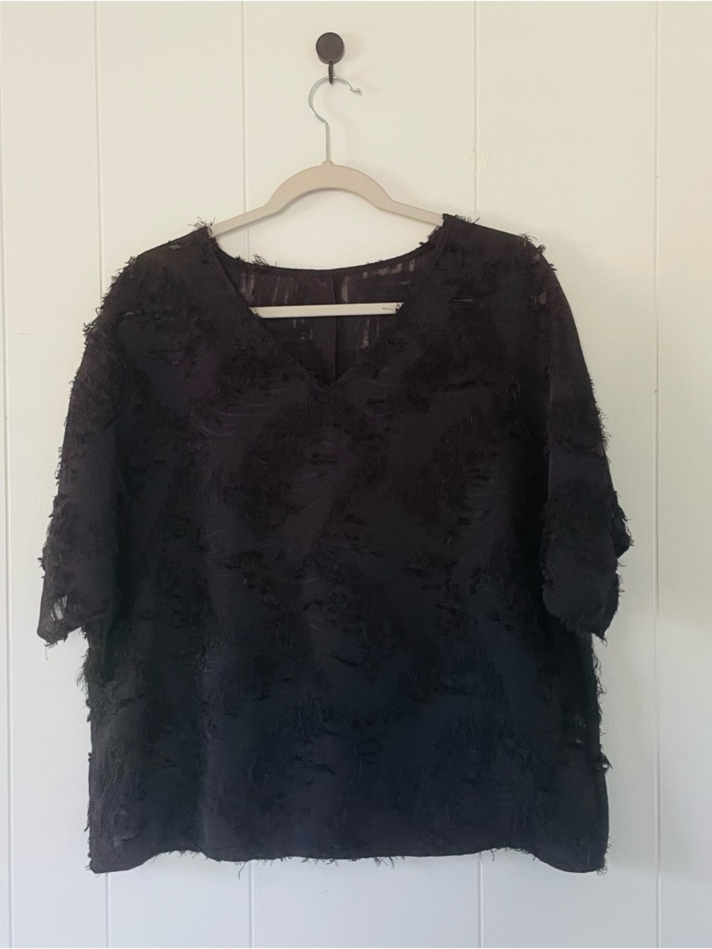 SHEIN Black Fringed V-Neck Women's Blouse